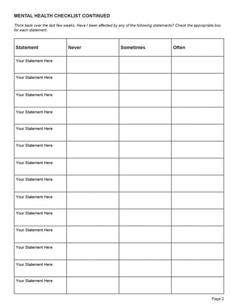 Mental Health Check In Questions Checklist Editable Fillable Printable Pdf