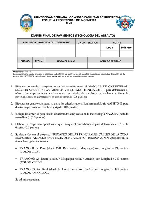 Examen Final Pavimentos Apellidos Y Nombres Del Estudiante