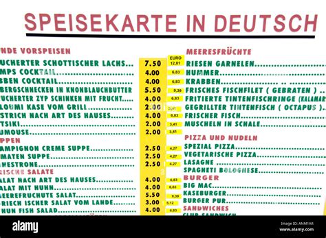 menu in german speisekarte in deutsch restuarant cyprus holiday travel ...