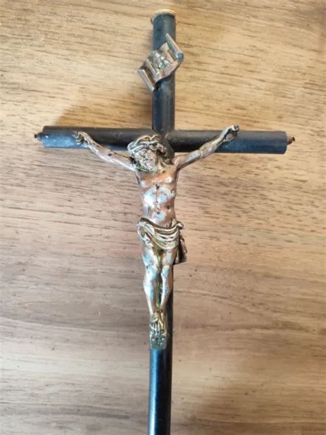 Crucifix Ancien Sur Pied En Bois Noir Sculpt Napoleon Iii Eur