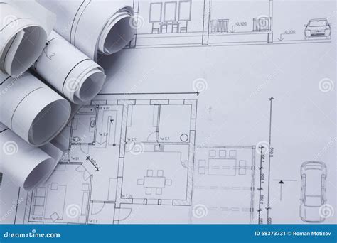 Architect Worplace Top View Architectural Project Blueprints