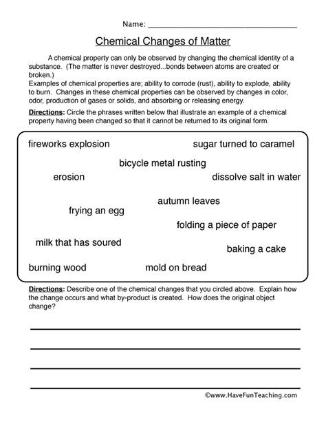 Physical And Chemical Changes Th Grade