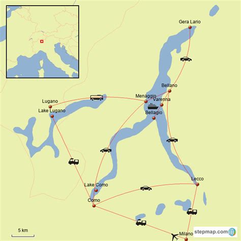 StepMap - Lake Lugano & Lake Como - Landkarte für Switzerland