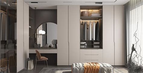 European Minimalist Beige Wardrobe With Recessed Handle