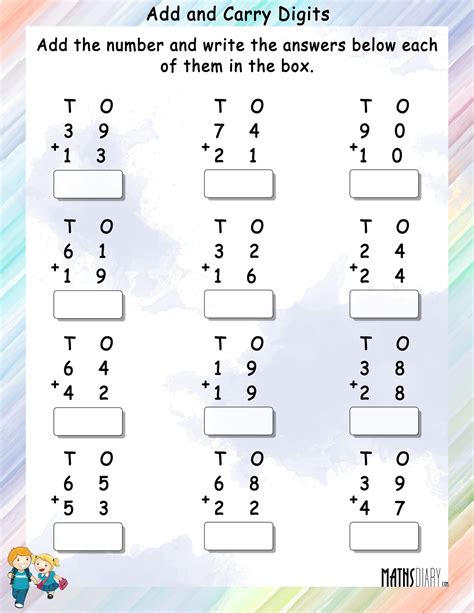 Add And Carry Digits Math Worksheets