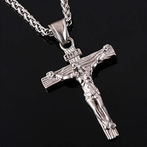 Stainless Steel Antique Cross Crucifix Pendant Necklace For Men 24 Inch