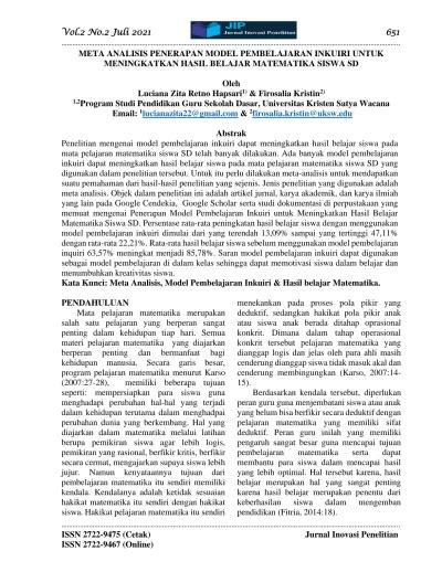 Vol 2 No 2 Juli Meta Analisis Penerapan Model Pembelajaran Inkuiri