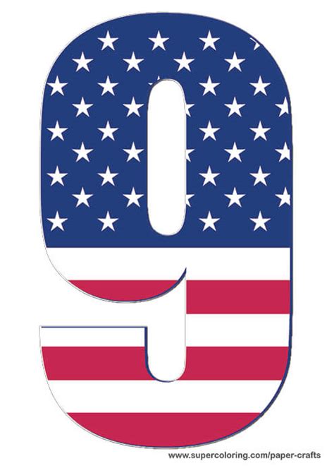 U.S. Flag in Number 9 Flashcard | Free Printable Papercraft Templates