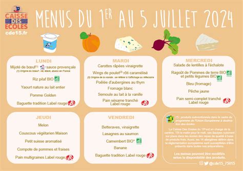 Les Menus Les Go Ters Caisse Des Ecoles Paris E