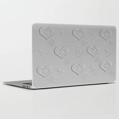 Silver Gray Embossed Heart Abstract Laptop Skins By Judy Palkimas