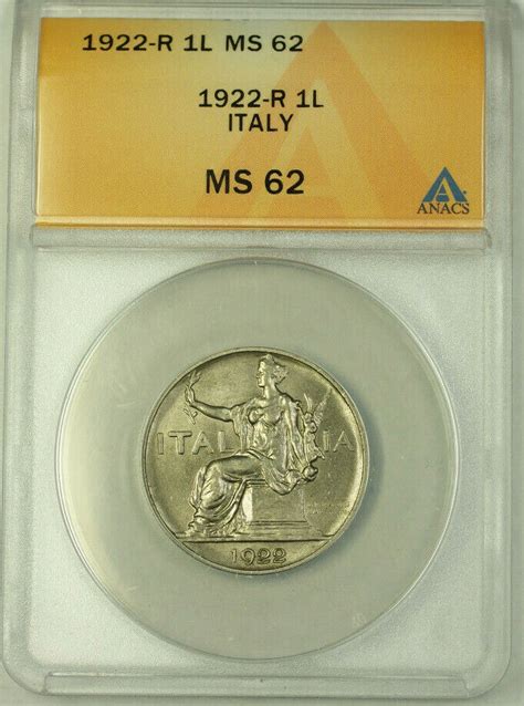 1922 R Italy 1 Lira Coin ANACS MS 62 EBay