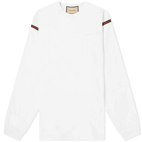 Gucci Mens Tape Long Sleeve T Shirt In White Gucci