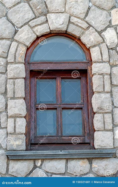 Arched Wooden Window On A Stone Wall Stock Image Image Of Palace