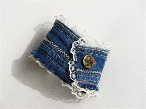 Upcycled Cuff Bracelets Upcycled Denim Cuff Bracelet Denim Cuff