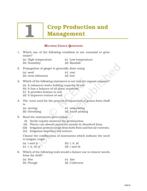 Ncert Exemplar Class 8 Science Chapter 1 Crop Production And Management