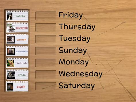 Dni Tygodnia Po Angielsku Une Las Parejas