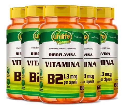 Kit 5 Vitamina B2 Riboflavina 60 Caps 500mg Unilife