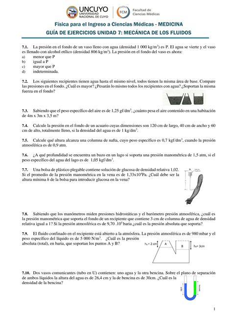 SOLUTION Gu A Ejercicios F Sica Unidad 7 Mec Nica De Los Fluidos