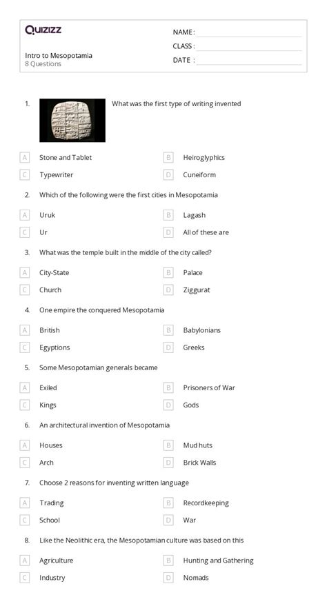 Mesopotamia Temprana Hojas De Trabajo Para Grado En Quizizz