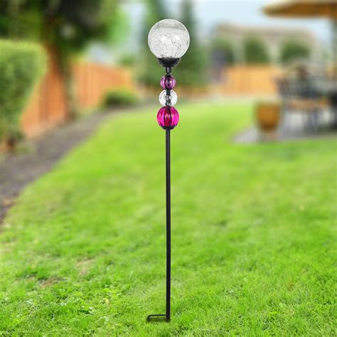 Exhart Solar Crackle Glass Ball Garden Stake With Six LED Lights And