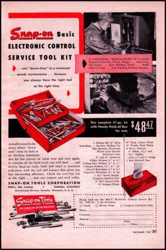 1947 Snap On Tools Original Vintage Print Ad Old Hardware Ad Art