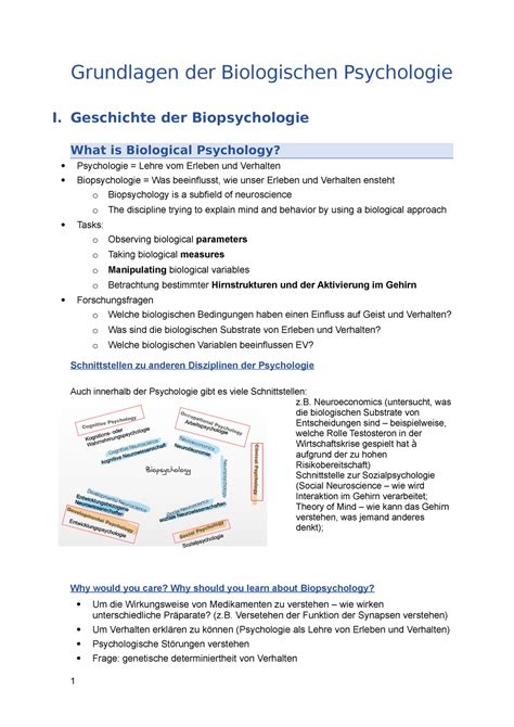 Zusammenfassung Biologische Psychologie I Semester I Grundlagen Der