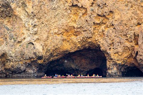 Kayaks Exploring Sea Caves At Scorpion Anchorage Santa Cruz Island