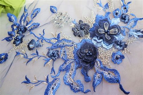 Royal Blue 3d Flowers Lace Applique 3d Floral Embroidered Etsy