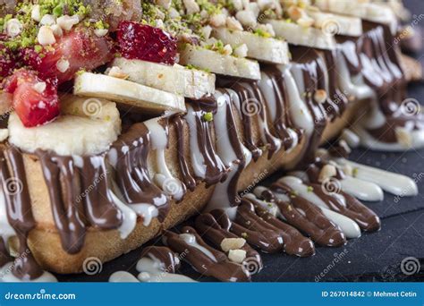 Traditional Belgian Waffles With Fresh Fruit And Whipped Cream Stock