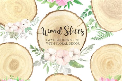 Watercolor Floral Wood Slices Clipart Graphic By Larysa Zabrotskaya