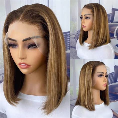 Perruque Bob Lace Front Wig Lisse Br Silienne Remy Cheveux Naturels