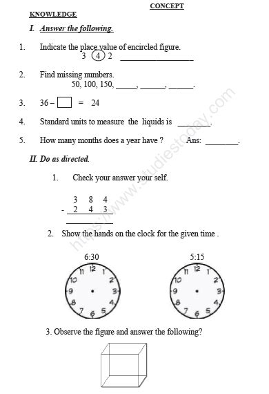 Cbse Class 3 Maths Sample Paper Set I