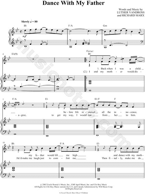 Luther Vandross Dance With My Father Sheet Music In Bb Major Transposable Download And Print