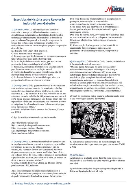 lista de exercícios sobre Revolução Industrial II pdf