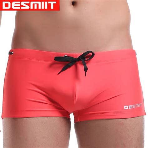 Desmiit Mens Swim Trunks Solid Men Beach Bathing Suit Low Waist Tight