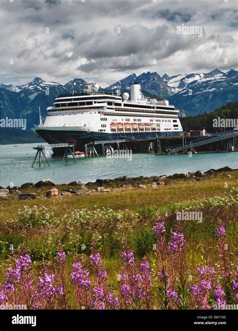 The cruise ship dock with a Holland America ship docked in Haines Alaska Stock Photo - Alamy