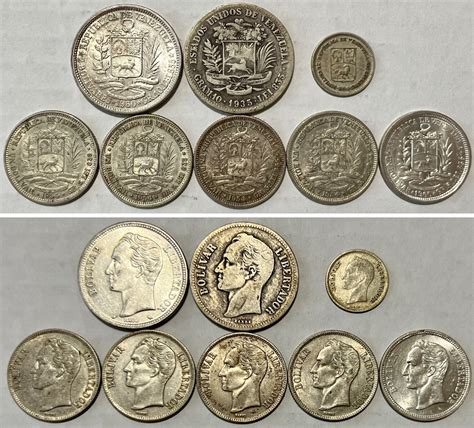 8 Coin LOT 1935 1954 1960 VENEZUELA 835 Silver 2 Bolívares Bolívar 25