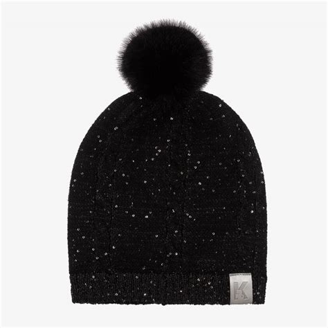 Karl Lagerfeld Kids Girls Black Sequin Pom Pom Hat Childrensalon Outlet