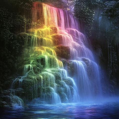 Rainbow Waterfalls With Gentle Soothing Cascades Premium Ai Generated