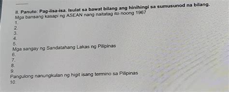 II Panuto Pag Iisa Isa Isulat Sa Bawat Bilang Ang Hinihingi Sa