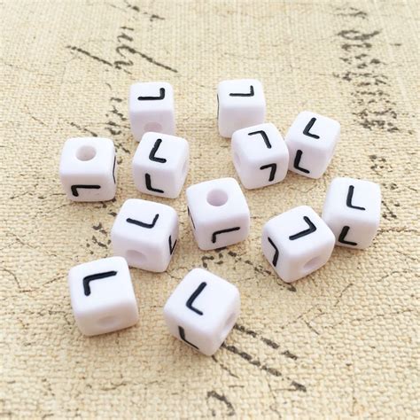 Mini Order Pcs Cube Alphabet Beads White With Black Single Letter L