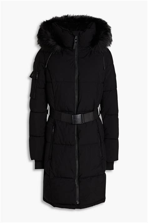 DKNY Belted Quilted Shell Hooded Coat In Black Lyst