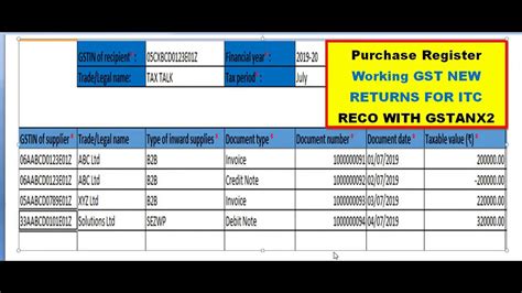 Purchase Register Template Working In Gst New Return For Itc Reco With