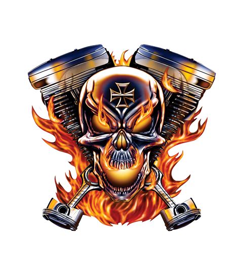 Biker Skull Engine Parts Decalfull Color Decal Decal Vinyl Etsy