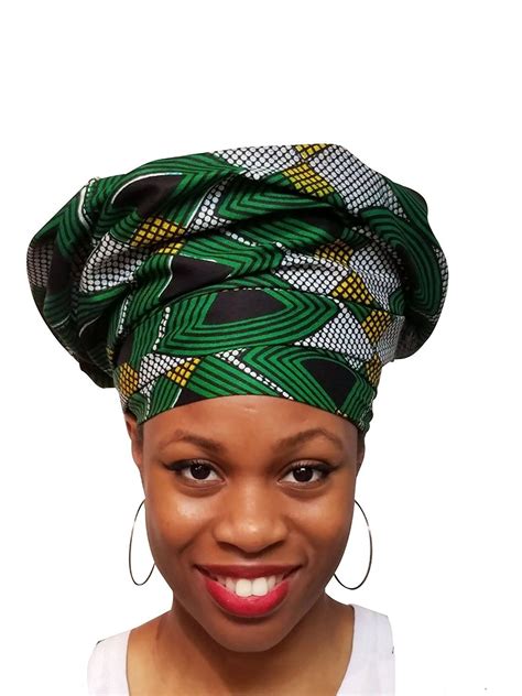 Green Black Gold African Print Ankara Head Wrap Tie Scarf