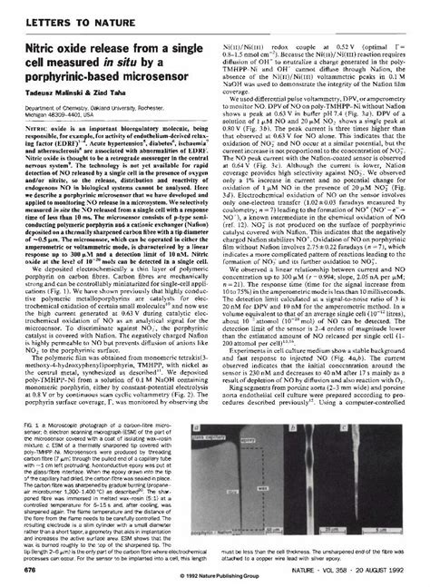 Pdf Nitric Oxide Release From A Single Cell Measured In Situ By A