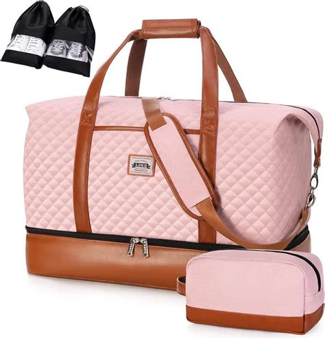 Lekesky Doppellagige Reisetasche Weekender Damen Groß mit Schuhfach 50L