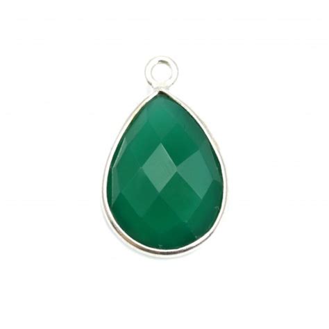 Agate Verte Goutte Facett E Sertie Sur Argent X Mm X Pc