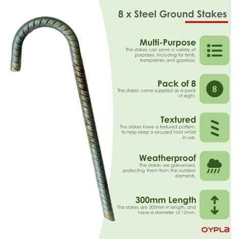 Oypla X Super Heavy Duty Galvanised Steel J Hooks Ground Stakes Rebar