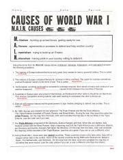 CAUSES OF WORLD WAR I Answer Key Pdf Marc Georgy 1 9 21